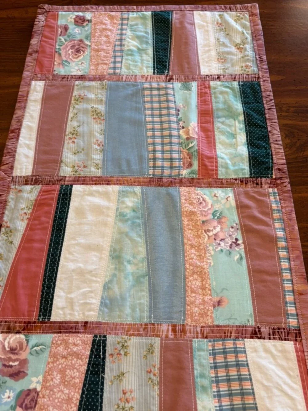 Cottagecore Patchwork Small Table Runner, Grandmacore Vintage Style Quilt